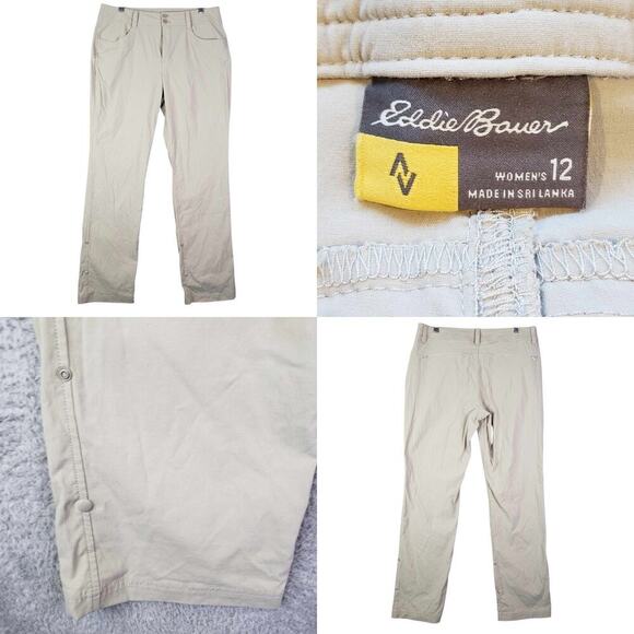 Eddie Bauer Pants Womens Size 12 Cargo Travex Nylon Straight Tan Hiking Roll Up - Picture 1 of 11